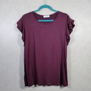 02117 You & Me maroon knit ruffled cap sleeve blouse XL